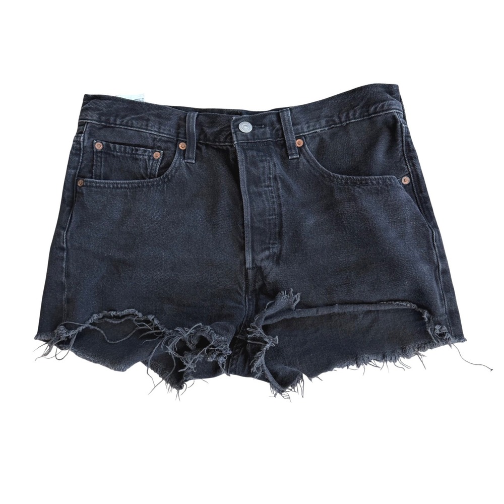 Levis 501 Original Cut Off Denim Shorts Washed Black Button Fly W30 High Rise